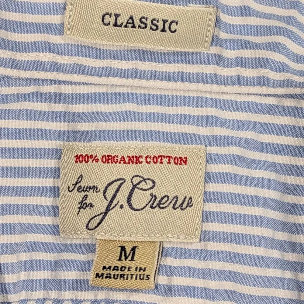 J Crew Mens Blue Striped Classic Fit Short Sleeve Button Down Shirt Medium